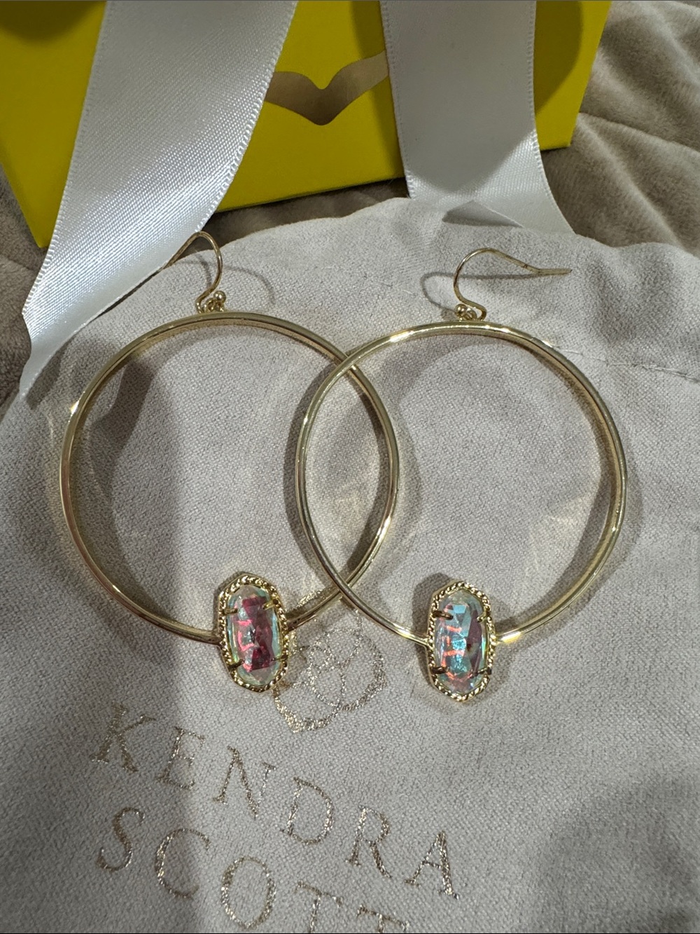 Kendra Scott Gold Hoop Earrings with Iridescent Stones - Picture 3 of 5